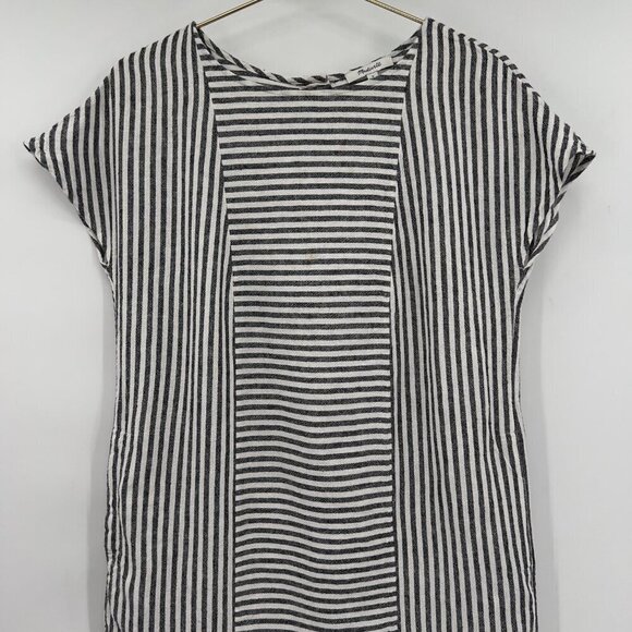 Madewell Stripe Play Button Back Linen Tunic Shift Dress Women's M - Picture 2 of 11